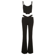 Load image into Gallery viewer, Fashion Solid Color Lowcut Irregular Camisole Tops + Flared Trousers Suit Women Waist Hollow Pants Set for Spring and Autumn
