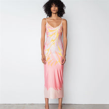 Load image into Gallery viewer, Contrast Color Fashion Print Off Shoulder Sling Lowcut Slim Fit Open Back Long Hollow Sexy Wrap Hip Dress
