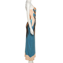 Load image into Gallery viewer, Contrast Color Fashion Print Off Shoulder Sling Lowcut Slim Fit Open Back Long Hollow Sexy Wrap Hip Dress
