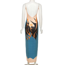 Load image into Gallery viewer, Contrast Color Fashion Print Off Shoulder Sling Lowcut Slim Fit Open Back Long Hollow Sexy Wrap Hip Dress
