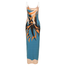 Load image into Gallery viewer, Contrast Color Fashion Print Off Shoulder Sling Lowcut Slim Fit Open Back Long Hollow Sexy Wrap Hip Dress
