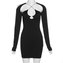 Load image into Gallery viewer, Sexy Lowcut Hollow Solid Color Open Back Halterneck Long Sleeve Summer Short Slim Fit Wrap Hip Dress
