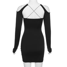 Load image into Gallery viewer, Sexy Lowcut Hollow Solid Color Open Back Halterneck Long Sleeve Summer Short Slim Fit Wrap Hip Dress
