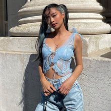 Load image into Gallery viewer, Off-shoulder Bowknot Straps Slim Hollow Mesh Navel Crop Top Suspenders Vest Fashion Women Sling T-shirt
