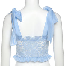 Load image into Gallery viewer, Off-shoulder Bowknot Straps Slim Hollow Mesh Navel Crop Top Suspenders Vest Fashion Women Sling T-shirt
