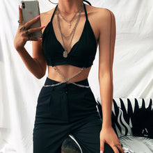 Load image into Gallery viewer, Off-shoulder Bowknot Straps Slim Hollow Mesh Navel Crop Top Suspenders Vest Fashion Women Sling T-shirt
