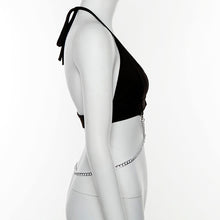 Load image into Gallery viewer, Off-shoulder Bowknot Straps Slim Hollow Mesh Navel Crop Top Suspenders Vest Fashion Women Sling T-shirt
