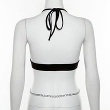 Load image into Gallery viewer, Off-shoulder Bowknot Straps Slim Hollow Mesh Navel Crop Top Suspenders Vest Fashion Women Sling T-shirt
