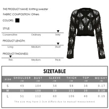 Load image into Gallery viewer, Round Neck Long Sleeve Black Loose Thin Tops Women's Short Hollow Knitted Versatile Sweater
