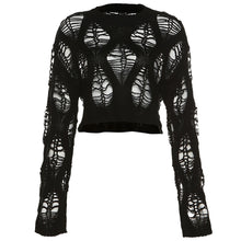 Load image into Gallery viewer, Round Neck Long Sleeve Black Loose Thin Tops Women's Short Hollow Knitted Versatile Sweater
