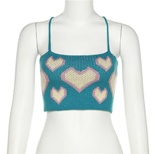 Load image into Gallery viewer, Summer Off-shoulder Slim Fit Knitted Crop Tops Vest Heart Print Fashion Women's Strap Halterneck Backless Knitted Sweater
