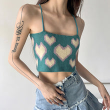Load image into Gallery viewer, Summer Off-shoulder Slim Fit Knitted Crop Tops Vest Heart Print Fashion Women's Strap Halterneck Backless Knitted Sweater
