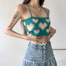 Load image into Gallery viewer, Summer Off-shoulder Slim Fit Knitted Crop Tops Vest Heart Print Fashion Women's Strap Halterneck Backless Knitted Sweater
