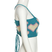 Load image into Gallery viewer, Summer Off-shoulder Slim Fit Knitted Crop Tops Vest Heart Print Fashion Women's Strap Halterneck Backless Knitted Sweater
