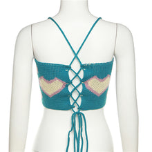 Load image into Gallery viewer, Summer Off-shoulder Slim Fit Knitted Crop Tops Vest Heart Print Fashion Women's Strap Halterneck Backless Knitted Sweater
