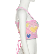 Load image into Gallery viewer, Summer Off-shoulder Slim Fit Knitted Crop Tops Vest Heart Print Fashion Women's Strap Halterneck Backless Knitted Sweater
