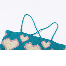 Load image into Gallery viewer, Summer Off-shoulder Slim Fit Knitted Crop Tops Vest Heart Print Fashion Women's Strap Halterneck Backless Knitted Sweater
