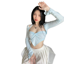Load image into Gallery viewer, V-neck Lowcut Hollow Sexy Smocked Bownot Tube Top Long-sleeved Shawl Top Cardigan Women T-shirt
