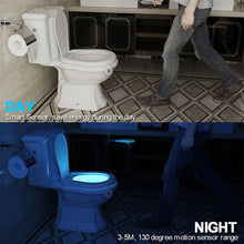 Load image into Gallery viewer, LED Toilet Seat Night Light Motion Sensor WC Light 8 Colors Changeable Lamp AAA Battery Powered Backlight for Toilet Bowl Child
