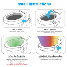 Load image into Gallery viewer, LED Toilet Seat Night Light Motion Sensor WC Light 8 Colors Changeable Lamp AAA Battery Powered Backlight for Toilet Bowl Child
