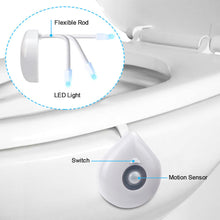 Load image into Gallery viewer, LED Toilet Seat Night Light Motion Sensor WC Light 8 Colors Changeable Lamp AAA Battery Powered Backlight for Toilet Bowl Child
