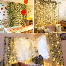 Load image into Gallery viewer, 2m/5m/10m Simulated Vine Light String Green Leaf String Lights Artificial Vine Fairy Lights Battery Powered Christmas Garland Light For Weeding Home Decor

