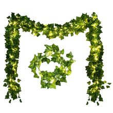 Load image into Gallery viewer, 2m/5m/10m Simulated Vine Light String Green Leaf String Lights Artificial Vine Fairy Lights Battery Powered Christmas Garland Light For Weeding Home Decor
