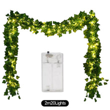 Load image into Gallery viewer, 2m/5m/10m Simulated Vine Light String Green Leaf String Lights Artificial Vine Fairy Lights Battery Powered Christmas Garland Light For Weeding Home Decor
