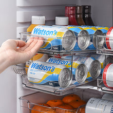 Load image into Gallery viewer, Refrigerator Double Layer Beverage Cans Holder Water Storage Rack Transparent Box Drinks Dispenser Soda Organizer Self-Rolling Finishing Shelf for Kitchen
