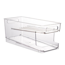Load image into Gallery viewer, Refrigerator Double Layer Beverage Cans Holder Water Storage Rack Transparent Box Drinks Dispenser Soda Organizer Self-Rolling Finishing Shelf for Kitchen
