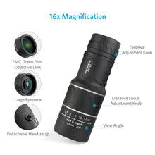 Load image into Gallery viewer, 16X52 Dual Focus Monocular Telescope Hunting Spotting Handheld for Tourism Sightseeing Concerts Fishing Sailing
