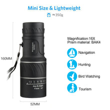Load image into Gallery viewer, 16X52 Dual Focus Monocular Telescope Hunting Spotting Handheld for Tourism Sightseeing Concerts Fishing Sailing
