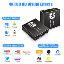 Load image into Gallery viewer, HDMI Video Capture Card for Live Streaming 1080P 4K USB3.0 Video Recorders Switch Game for PS4 Camera Xbox Recording Box
