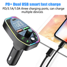 Load image into Gallery viewer, Bluetooth 5.0 Wireless FM Transmitter Dual Display Type C PD 20W 3.1A Fast Charging Dual USB Charger Handsfree Car Kit
