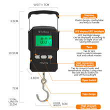 Load image into Gallery viewer, 75Kg 10g USB Chargeable LCD Digital Scale with 1m Ruler Tapeline Portable Hanging Hook Scale Fishing Travel Mini Electronic Weighing Scale
