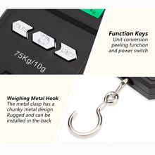 Load image into Gallery viewer, 75Kg 10g USB Chargeable LCD Digital Scale with 1m Ruler Tapeline Portable Hanging Hook Scale Fishing Travel Mini Electronic Weighing Scale
