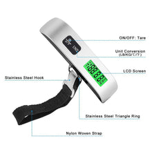 Load image into Gallery viewer, 50kg Digital Luggage Scale Travel Portable Suitcase Hanging Scales Digital Scale with Backlight Electronic Fishing Weights Pocket Scale
