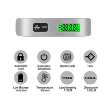 Load image into Gallery viewer, 50kg Digital Luggage Scale Travel Portable Suitcase Hanging Scales Digital Scale with Backlight Electronic Fishing Weights Pocket Scale
