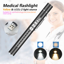 Load image into Gallery viewer, USB Rechargeable Medical Handy Pen Light with Scale Mini Nursing Flashlight LED Torch Lamp With Stainless Steel Clip Pocket Led Flashlight
