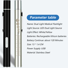 Load image into Gallery viewer, USB Rechargeable Medical Handy Pen Light with Scale Mini Nursing Flashlight LED Torch Lamp With Stainless Steel Clip Pocket Led Flashlight
