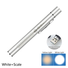 Load image into Gallery viewer, USB Rechargeable Medical Handy Pen Light with Scale Mini Nursing Flashlight LED Torch Lamp With Stainless Steel Clip Pocket Led Flashlight
