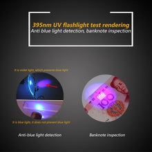 Load image into Gallery viewer, 365/395nm Stainless Steel Mini Pocket Lamp Led 365/395 UV Flashlight Torch Ultra Violet Light AAA Battery for Marker Checker Detection
