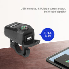 Load image into Gallery viewer, 22mm Motorcycle Handlebar Mount USB Charger 36-108V 5V/3.1A with Compass Waterproof for Mobile Phones Scooter E-bike ATV
