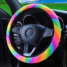 Load image into Gallery viewer, Universal 37-38cm Colorful Plush Elastic Car Steering Wheel Cover Winter Warmer Steering Wheel Cover Accessories
