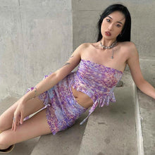 Load image into Gallery viewer, Printed Irregular Sleeveless Off Shoulder Tube Top Vest + Low Waist Hip Skirt Two-piece Suit
