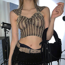 Load image into Gallery viewer, Sleeveless Plaid Print Tie Crop Sexy Top Tank Top Lace Up Navel Casual Top Vest
