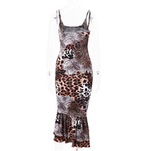 Load image into Gallery viewer, Fashionable Sexy Leopard Print Open Back Off Shoulder Women Elegant Mature Midi Slip Dress
