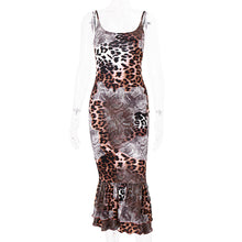 Load image into Gallery viewer, Fashionable Sexy Leopard Print Open Back Off Shoulder Women Elegant Mature Midi Slip Dress
