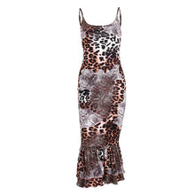 Load image into Gallery viewer, Fashionable Sexy Leopard Print Open Back Off Shoulder Women Elegant Mature Midi Slip Dress
