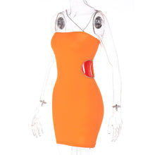 Load image into Gallery viewer, Sexy Orange Side Cutout Waist Hollow Diamond Chain Open Back Tube Top Strapless Slip Hip Dress

